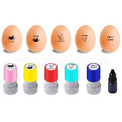 5 Stück 5 Stile Kunststoff-Gummistempel, DIY Eier-Zeichnungsstempel, mit Stempelkissen und 10ml Nachfülltinte auf Wasserbasis, Hahn, 65x33 mm, Muster: 20 mm, 1pc / style