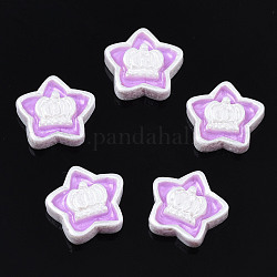 Opaque Resin Cabochons, with Enamel, Star with Crown, Orchid, 10x10x3mm