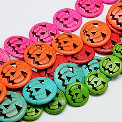 Synthetic Turquoise Beads Strands, Dyed, Halloween Pumpkin Jack-O'-Lantern Jack o Lantern, Mixed Color, 15x3.5mm, Hole: 1mm, about 27pcs/strand, 15.35 inch