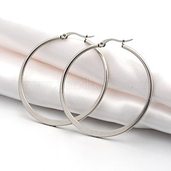 304 orecchini a cerchio grande in acciaio inossidabile, anello, colore acciaio inossidabile, 46x2x45mm, ago :1x0.6mm