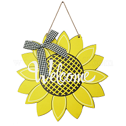 CREATCABIN Wooden Pendant Decorations, with Jute Twine, for Party Gift Home Decoration, Sunflower, Yellow, 285x4mm