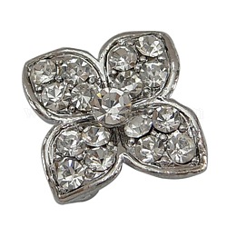 Alloy Grade A Rhinestone Multi-Strand Links, Flower, Platinum, 14.5mm wide,14.5mm long,5mm thick,hole:1mm,4 holes