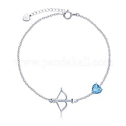 925 Sterling Silber Charme Armbänder, mit Zirkonia & Kabelketten, Konstellationen / Sternbild, Schütze, Deep-Sky-blau, Silber