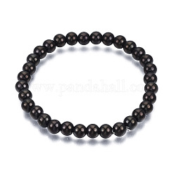 201 bracelet extensible en perles rondes en acier inoxydable pour homme femme, électrophorèse noir, diamètre intérieur: 2-1/4 pouce (5.7 cm), perles: 7 mm