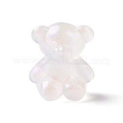 Perles acryliques lumineuses, perles de paillettes, brillent dans le noir, ours, floral blanc, 17.5x15x10.5mm, Trou: 3mm, environ 370 pcs/500 g