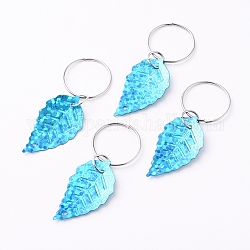 Paillette en plastique / paillettes cheveux tressés anneaux pendentifs, accessoires pour bandeau, feuille, bleu ciel, 40mm