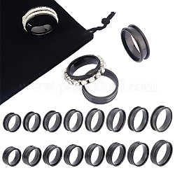 Unicraftale 16Pcs 16 Style 201 Stainless Steel Grooved Finger Ring Settings, Ring Core Blank, for Inlay Ring Jewelry Making, Electrophoresis Black, US Size 5 1/4(15.9mm)~US Size 14(23mm), 1pc/style
