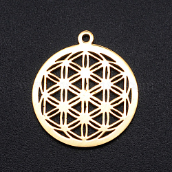 201 Stainless Steel Sacred Geometry Pendants, Spiritual Charms, Filigree Joiners Findings, Laser Cut, Flower of Life, Golden, 22x19.5x1mm, Hole: 1.4mm