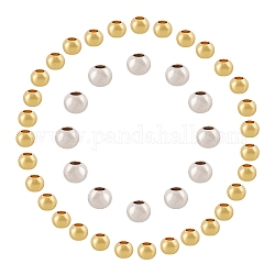 Perles en laiton arricraft, ronde, platine et d'or, 4mm, trou: 1.5~2 mm et 3x2.5 mm, Trou: 1.5mm, 2 couleurs, 100 pcs / couleur, 200 pcs / boîte