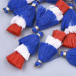 Décorations pendentif pompon en polycoton (coton polyester), avec les accessoires en fer, or, colorées, 39~40x19~26x6~7mm, Trou: 4mm