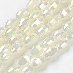 Perles en verre galvanoplastiques, plein éclat de la perle plaqué, facette, ovale, jaune verge d'or clair, 1mm, Trou: 6x4mm, Environ 1 pcs/chapelet, 72 pouce
