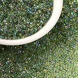 Zylinderförmige Saatperlen, einheitliche Größe, transparenten Farben Regenbogen, olivgrün, 2x1.3~1.5 mm, Bohrung: 0.8~1 mm, ca. 888 Stk. / 10 g