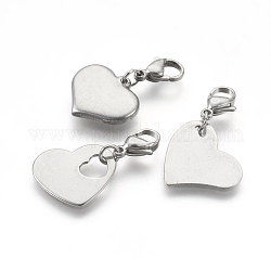 304 Stainless Steel Pendants, with Lobster Claw Clasps, Heart, Stainless Steel Color, 28~32mm, 3pcs/set