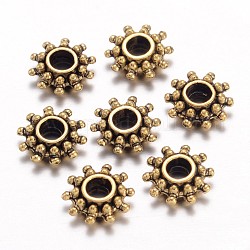 Séparateurs perles en alliage de style tibétain, fleur, Or antique, sans plomb et sans cadmium et sans nickel, 9x3mm, Trou: 2.5mm