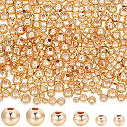 Beebeecraft 1 Box 300Pcs 3/4/5mm Round Beads 14K Gold Plated Smooth Crimp Loose Ball Spacer Beads for Jewellery Making Bracelets Necklace