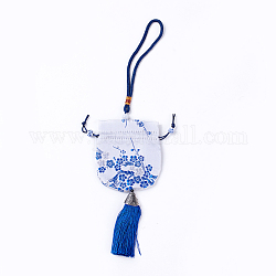 Silk Packing Pouches, Vintage Scented Sachet Perfume Bag, with Tassel, White, 32~34cm