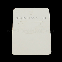 Cartes d'affichage de clou d'oreille en carton, rectangle avec mot acier inoxydable, blanc, 70x50x0.5mm, Trou: 6mm