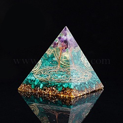 Resin Energy Generators, Reiki Natural Amethyst Chips Orgonite Pyramid for Home Office Desk Decoration, 70x70mm
