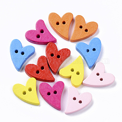 2-Hole Spray Painted Wooden Buttons, Heart, Mixed Color, 18x16x4mm, Hole: 2mm
