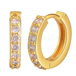 Pendientes de aro de latón, con diamante de imitación, dorado, cristal, 13x15x2.5mm, pin: 1 mm