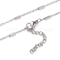 304 Stainless Steel Cable Chain Necklaces, with Tube Beads and Lobster Claw Clasps, Stainless Steel Color, 17-7/8 inch(45.5cm)