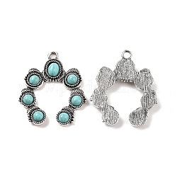Alloy Pendants, with Synthetic Turquoise, Horn Charms, Antique Silver, 43x36x5mm, Hole: 3mm
