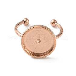 Stainless Steel Open Cuff Ring Findings, 201 Stainless Tray and Beads with 304 Stainless Steel Ring, Pad Ring Setting, Flat Round Edge Bezel Cups, Rose Gold, US Size 6 3/4(17.1mm), Tray: 12mm