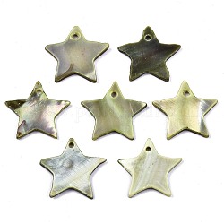 Pendentifs de coquillages d'eau douce naturelle, teinte, étoiles du nord, kaki foncé, 19~20x20.5~21.5x1~2mm, Trou: 1.6mm
