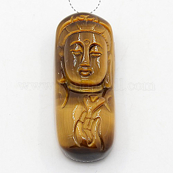 Natural Tiger Eye Cameo Pendants, Grade AA, Avalokitesvara, Peru, 37x15x11mm, Hole: 1mm