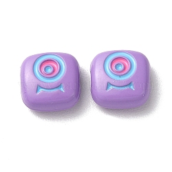 Perles d'émail en alliage peintes à la bombe, carré avec oeil, support violet, 10x10x4mm, Trou: 1.8mm
