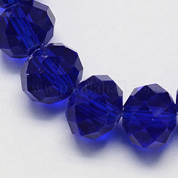 Perles en verre manuelles, facettes rondelle, bleu foncé, 14x10mm, Trou: 1mm, Environ 60 pcs/chapelet