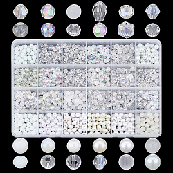 Hobbysay diy perlen schmuckherstellung find kits, einschließlich Glasperlen und Acrylperlen, Mischformen, Mischfarbe, 5~7x4~6x4~6 mm, Bohrung: 1~1.6 mm, ca. 1080 Stk. / Kasten