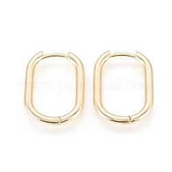 Brass Huggie Hoop Earrings, Long-Lasting Plated, Oval, Real 18K Gold Plated, 22x17x2.5mm, Pin: 1mm