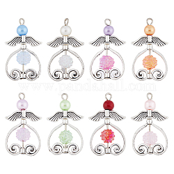 DICOSMETIC 48Pcs Pearl Bead Angel Pendants 8 Colors Frame Guardian Angel Charms Tibetan Style Christmas Angel Charms Angle with Heart Charms for Jewelry Making, Hole: 2.6mm