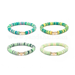 4шт 4 цвета ручной полимерной глины диска серфер стрейч браслеты набор, латунные браслеты в форме сердца для женщин, зелёные, внутренний диаметр: 2-1/4 дюйм (5.6 см), 1 шт / цвет