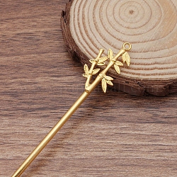 Accessoires de bâton de cheveux en fer, avec des accessoires en alliage de bambou, or, 120x2.5mm