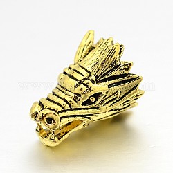 Stile tibetano della lega animale 3d drago testa perline, oro antico, 17x11x11mm, Foro: 3 mm