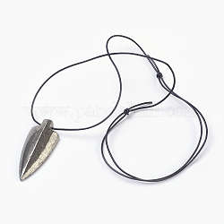 Adjustable Natural Pyrite Pendant Necklaces, with Cowhide Leather Cord, Arrows, 15.3~31.1 inch(39~79cm), 1mm, Pendant: 52x22x8.5mm