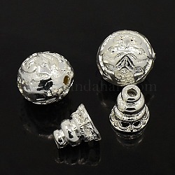 3-Hole Vacuum Plating Brass Buddhist Beads, T-Drilled Beads, Calabash, Silver, 12x13x11mm, Hole: 2mm, Calabash: 9x9x9mm, Hole: 2mm