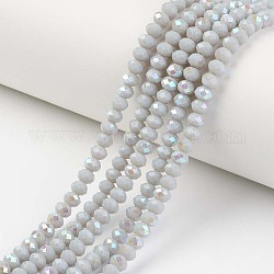 Chapelets de perles en verre opaque de couleur unie, demi arc-en-ciel plaqué, facette, rondelle, gris clair, 4x3mm, Trou: 0.4mm, Environ 123~127 pcs/chapelet, 16.5~16.9 pouce (42~43 cm)