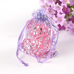 Organza Bags, Christmas Gift Bags, with Ribbons, Rectangle, Lilac, 9x7cm