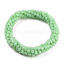 Плетеный эластичный браслет крючком из стеклянных бусин, браслет Непель в стиле бохо, светло-зеленый, внутренний диаметр: 1-3/4 дюйм (4.5 см)
