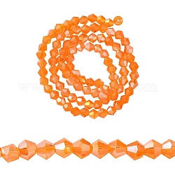 Perles en verre transparentes, de couleur plaquée ab , toupie avec facettes, orange foncé, 4x4mm, Trou: 1mm, Environ 92~96 pcs/chapelet, 13.78~14.37 pouce
