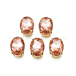 Sew on Rhinestone, Transparent Glass Rhinestones, with Iron Prong Settings, Faceted, Oval, Dark Salmon, 14x10x6mm, Hole: 1mm