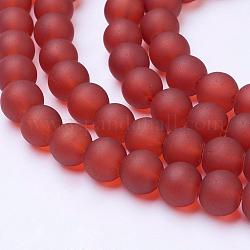 Chapelets de perles en verre transparent, mat, ronde, tomate, 8mm, Trou: 1~1.6mm, Environ 99 pcs/chapelet, 31.4 pouce