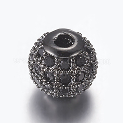 Perles de zircone cubique micro pave en Laiton, ronde, gunmetal, noir, 6mm, Trou: 1.5mm