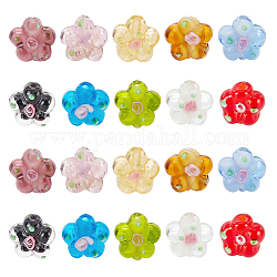 PH PandaHall 20pcs Flower Glass Beads, 10 Colors Lampwork Spacer Beads Handmade Loose Beads Crystal Beads for Summer Earring Bracelet Necklace Jewelry Making, 14.5~15x13.5~14mm