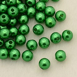 Abalorios de acrílico de la perla de imitación, teñido, redondo, verde oscuro, 12x11.5mm, agujero: 2.7 mm, aproximamente 480~530 unidades / libra