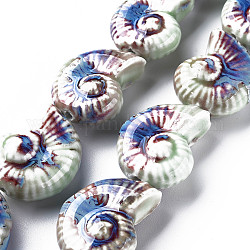 Handmade Porcelain Ceramic Beads Strands, Famille Rose Style, Spiral Shell, Azure, 39x32.5x18mm, Hole: 3mm, about 8pcs/strand, 12.05 inch(30.6cm)