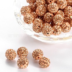 Perles de boule pavé disco , Perles de strass en argile polymère, ronde, Light Peach, pp13 (1.9~2mm), 6 rangs de strass, 10mm, Trou: 1.5mm